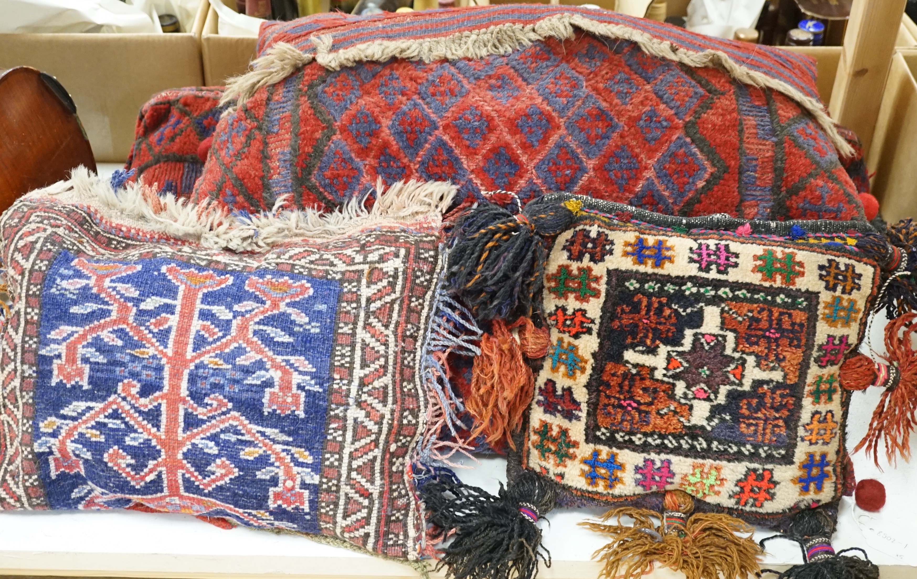 Five handmade Pakistani wool carpet cushions
